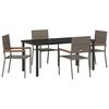 vidaXL Garden Dining Set with Cushion 5 pcs Grey Poly Rattan