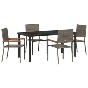 vidaXL Garden Dining Set with Cushion 5 pcs Grey Poly Rattan