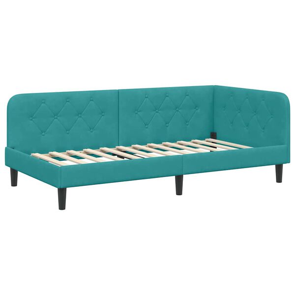 vidaXL Corner Bed Frame with Headboard Turquoise 90 x 200 cm Velvet
