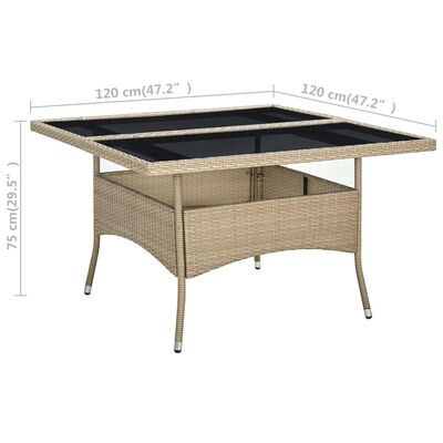 vidaXL Outdoor Dining Table Beige Poly Rattan and Glass