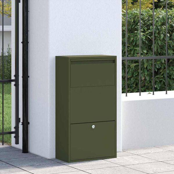 vidaXL Parcel Drop Box with Storage Olive Green 44 x 22 x 82 cm Steel