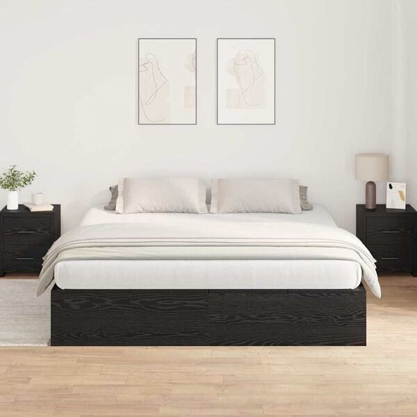 vidaXL Storage Bed Frame Black Oak 200 x 200 cm Engineered Wood
