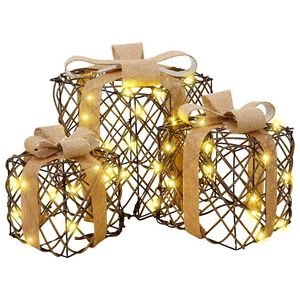 vidaXL Lighted Christmas Gift Box 3 pcs 150 LEDs Warm White