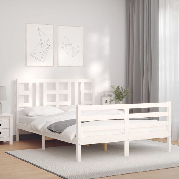 vidaXL Bed Frame without Mattress White King Size Solid Wood