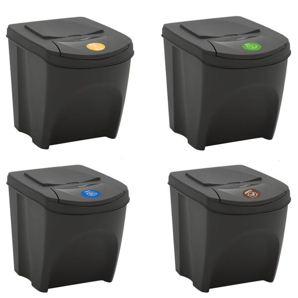 vidaXL Stackable Garbage Bin Boxes 4 pcs Grey 100 L Polypropylene