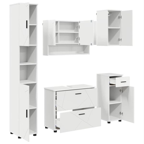 vidaXL Bathroom Furniture Set 5 pcs White Engineered Wood and Metal