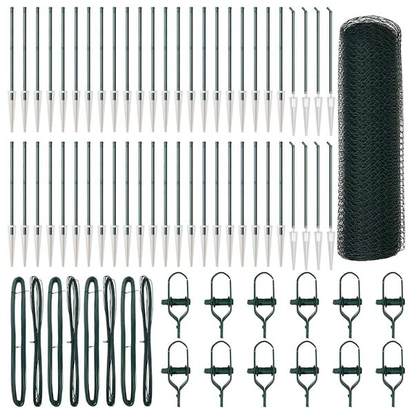 vidaXL Fence Post Green 100 x 0.5 m (13 mm mesh) Steel and PVC