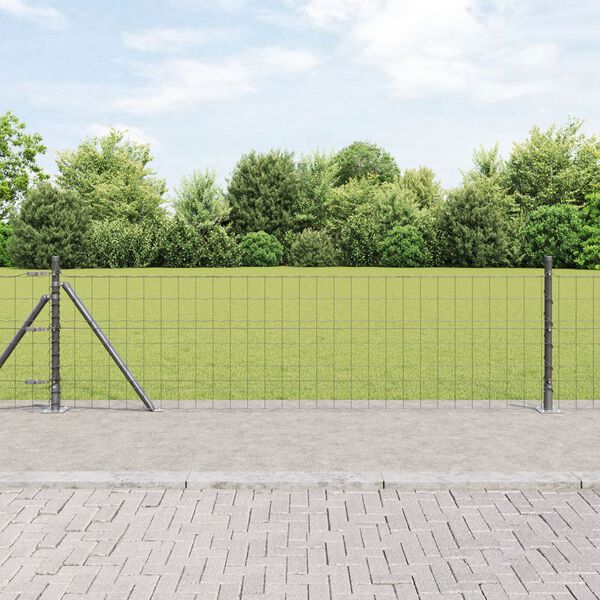 vidaXL Fence with Post Grey 0.4 x 25 m Steel and PVC