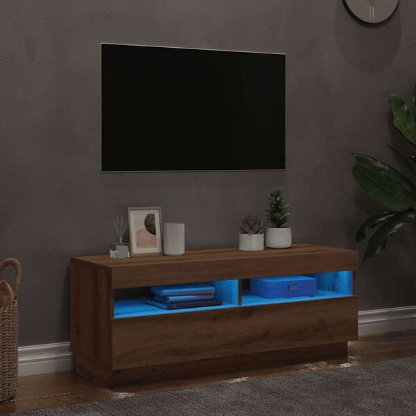 vidaXL TV Cabinet with LED Lights Artisian Oak 100x35x40 cm Engineered Wood