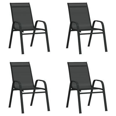 vidaXL Stackable Garden Chairs 4 pcs Black Textilene Fabric
