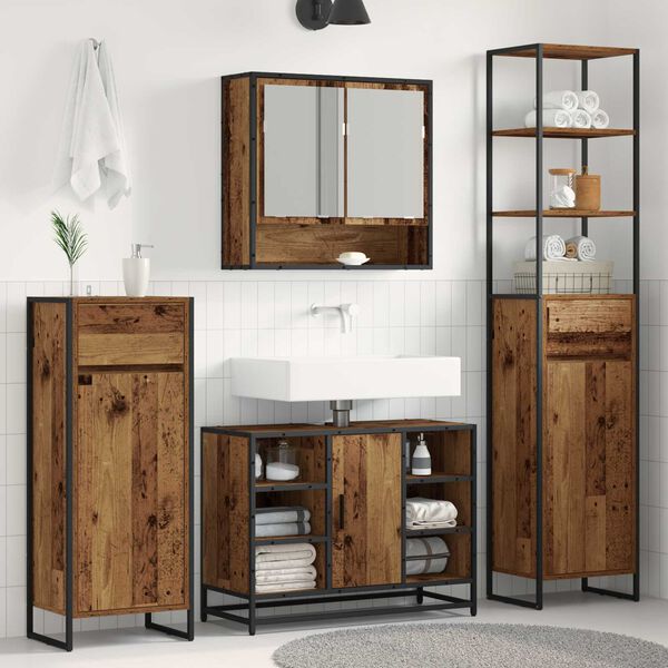 vidaXL Bathroom Cabinet Old Wood 40 x 30 x 100 cm Engineered Wood