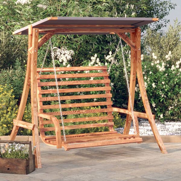 vidaXL Swing Bench with Canopy Solid Wood Spruce with Teak Finish