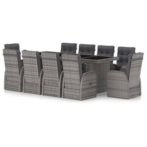 vidaXL 11 Piece Garden Dining Set with Cushions Grey Poly Rattan