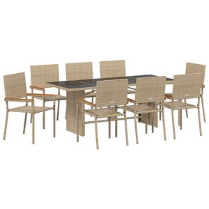 vidaXL Garden Dining Set 9 pcs Beige Poly Rattan