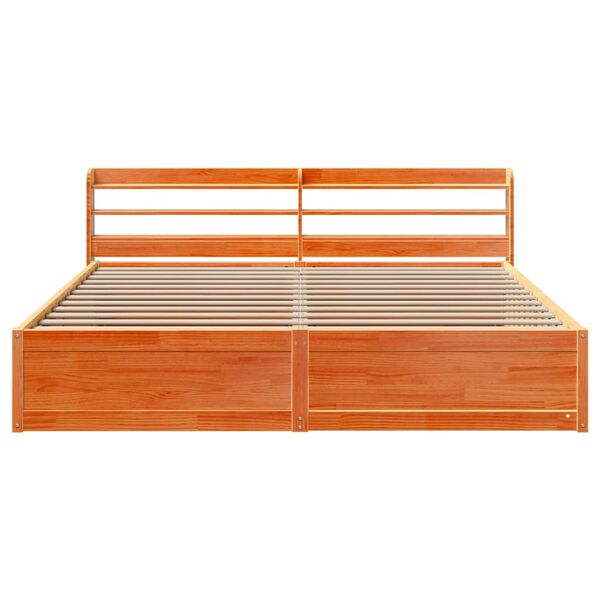 vidaXL Bed Frame with Headboard Wax Brown 180x200 cm Super King Solid Wood Pine
