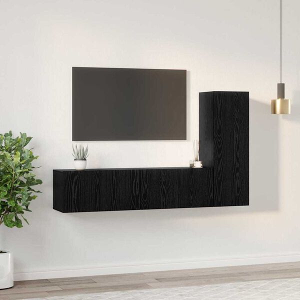 vidaXL TV Cabinet Set Wall-mounted 3 pcs Black Oak Engineered Wood