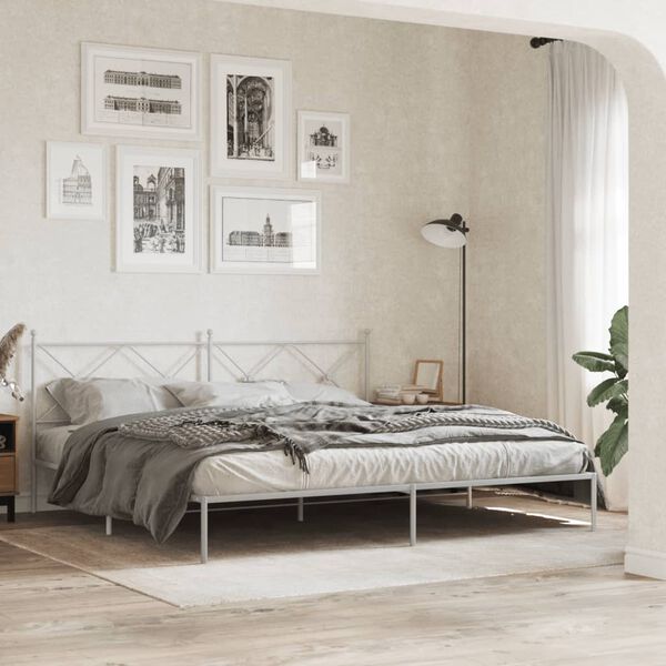 vidaXL Metal Bed Frame without Mattress with Headboard White 200x200cm