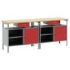 vidaXL Work Bench Set 2 pcs Red and Grey Powder-Coated Steel