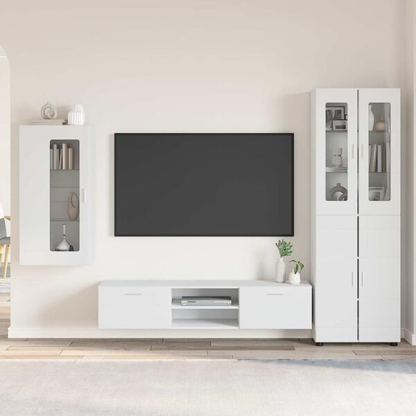 vidaXL TV Cabinet Set with Drawer with Shelf White Engineered Wood