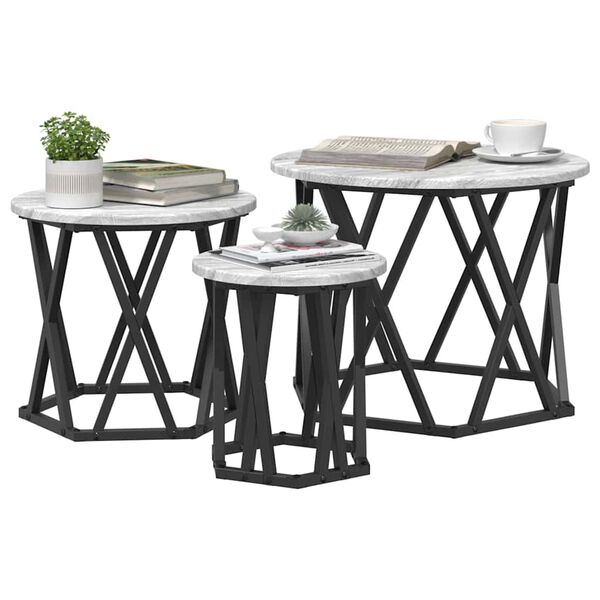 vidaXL Nesting Side Table 3 pcs Grey Sonoma Engineered Wood and Steel