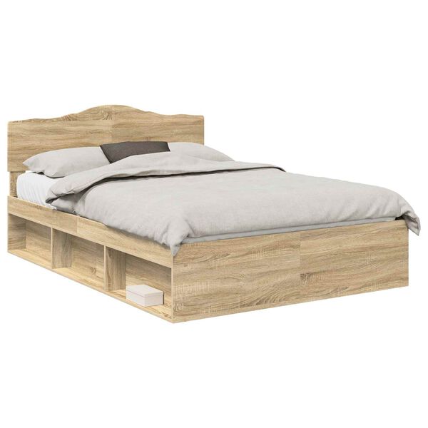 vidaXL Bed Frame with Headboard Sonoma 140 x 190 cm Solid Pine Wood