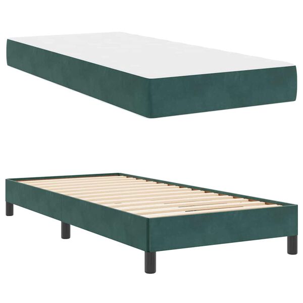 vidaXL Box Spring Bed with Mattress Dark Green 80 x 220 cm Fabric