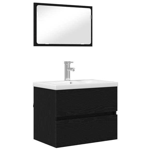 vidaXL Bathroom Furniture Set 3 pcs Black Oak Engineered Wood