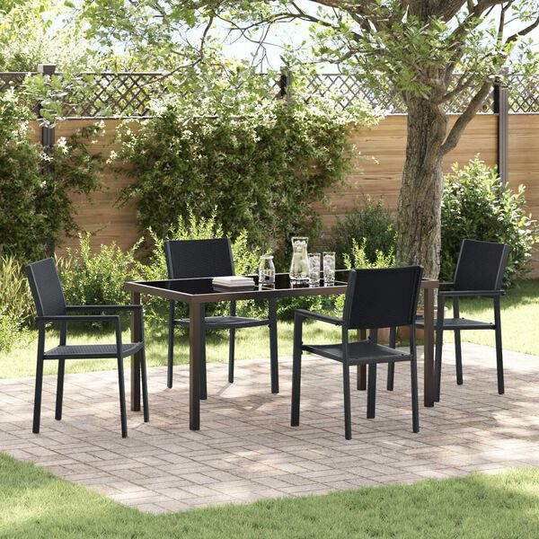 vidaXL Garden Dining Set 5 pcs Black Powder-Coated Steel