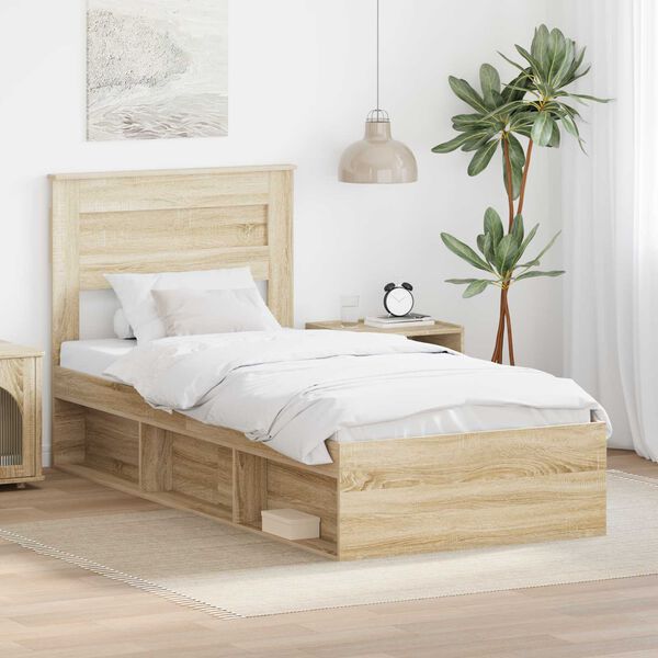 vidaXL Bed Frame with Headboard Sonoma Oak 90 x 200 cm Solid Pine Wood