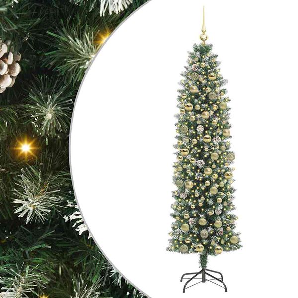 vidaXL Artificial Slim Christmas Tree Green and White 180 cm