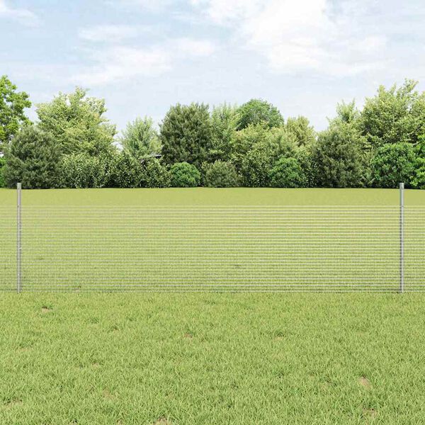 vidaXL Fence with Post Silver 0.5 x 10 m Steel