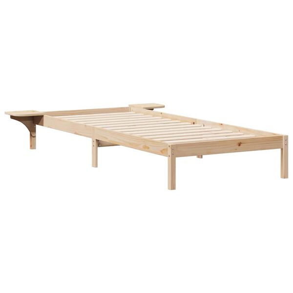 vidaXL Bed Frame with Side Tables Natural 90 x 220 cm Solid Pine Wood