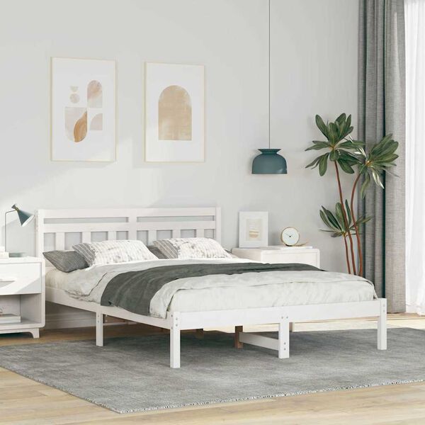 vidaXL Bed Frame White 135 x 190 cm Solid Pine Wood