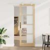 vidaXL Sliding Door Natural 83 x 232 cm Solid Pine Wood and Glass