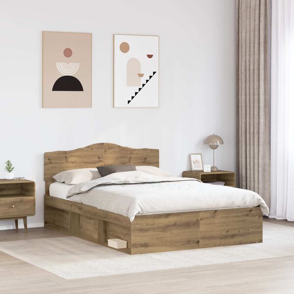 vidaXL Bed Frame Artisian Oak 140 x 200 cm Solid Pine Wood