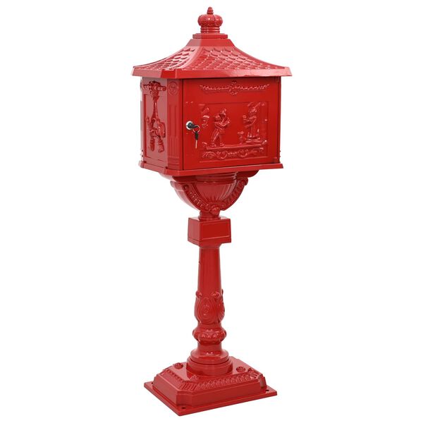 vidaXL Standing Mailbox Red 42.5 x 29.5 x 117 cm Cast Aluminum