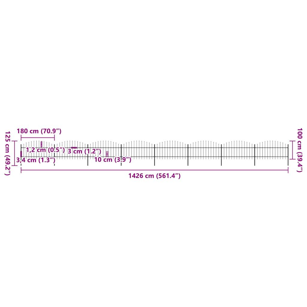 vidaXL Garden Fence with Spear Top Steel (1-1.25)x13.6 m Black