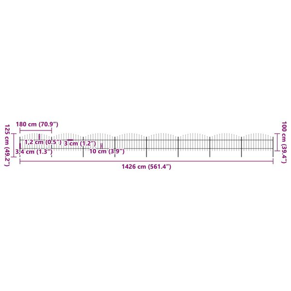vidaXL Garden Fence with Spear Top Steel (1-1.25)x13.6 m Black