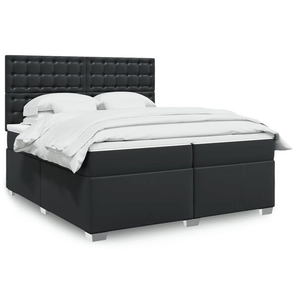 vidaXL Box Spring Bed with Mattress Black 200x200 cm Faux Leather