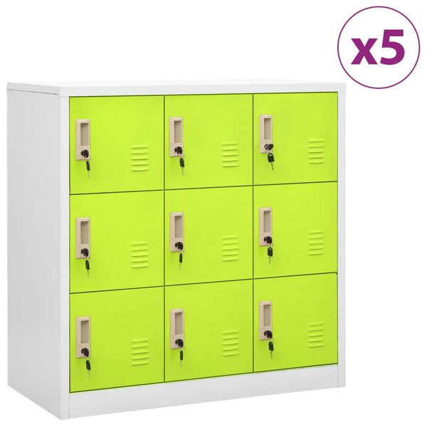 vidaXL Locker Cabinets 5 pcs Light Grey and Green 90x45x92.5 cm Steel