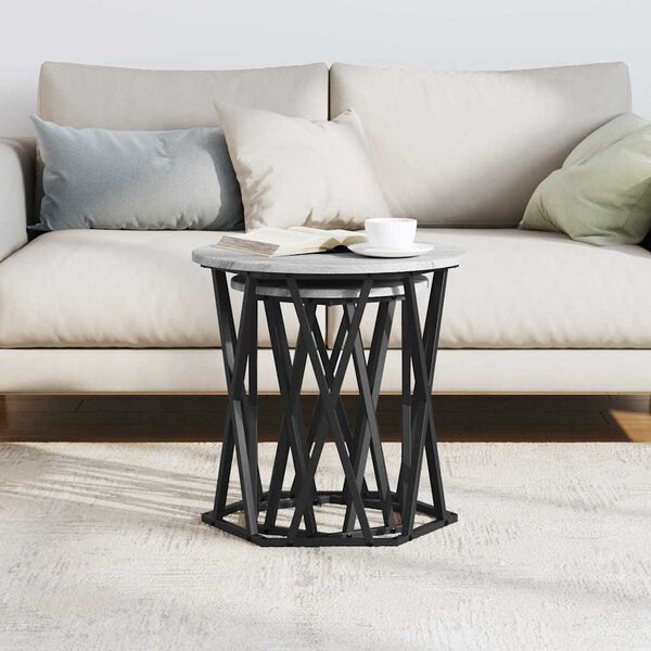 vidaXL Coffee Table 2 pcs Grey Sonoma Engineered Wood and Steel