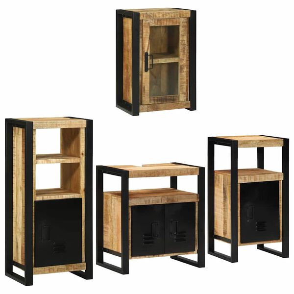 vidaXL Bathroom Furniture Set with Shelf 4 pcs Brown Solid Mango Wood