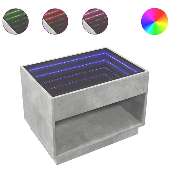 vidaXL Coffee Table with Infinity LED Concrete Grey 70x50x50 cm