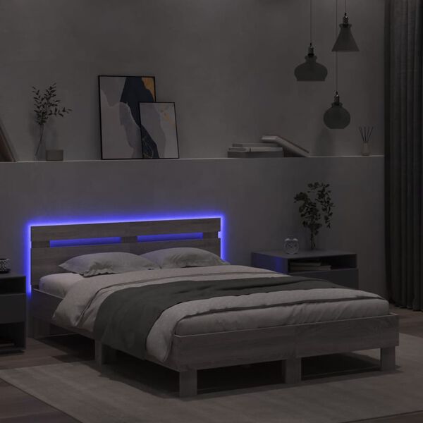 vidaXL Bed Frame with LED without Mattress Grey Sonoma 120x190 cm Small Double