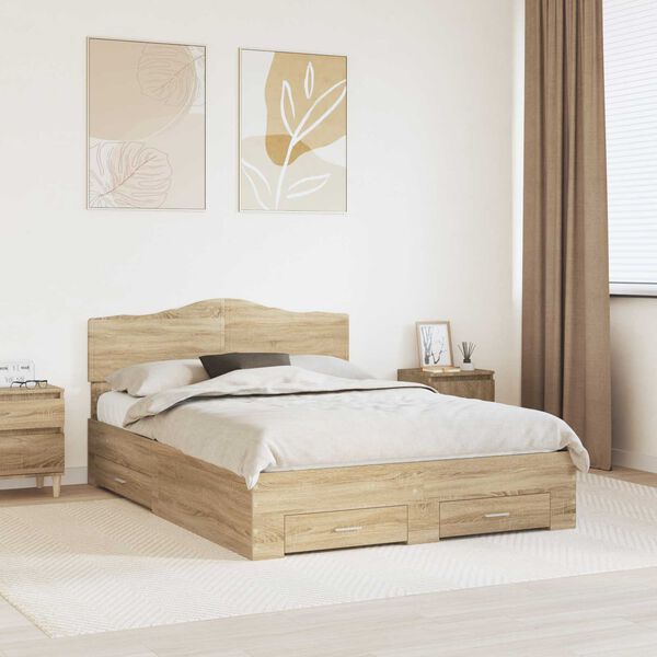 vidaXL Bed Frame with Drawer Sonoma Oak 140 x 190 cm Engineered Wood