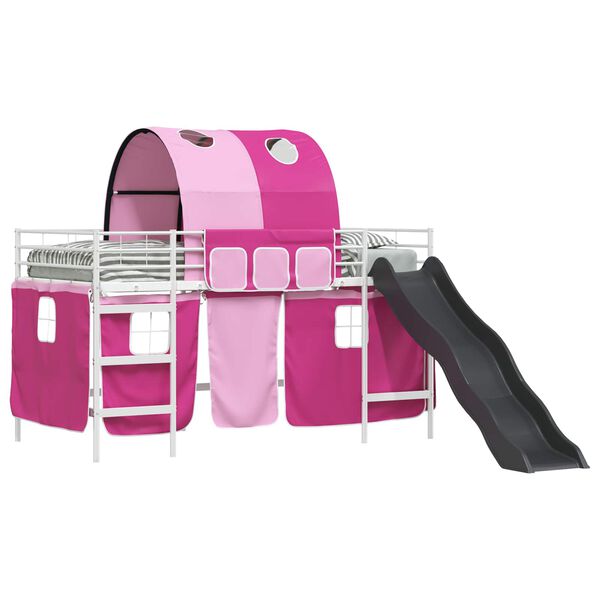 vidaXL Kids'Loft Bed Frame White and Pink 100 x 200 cm Metal