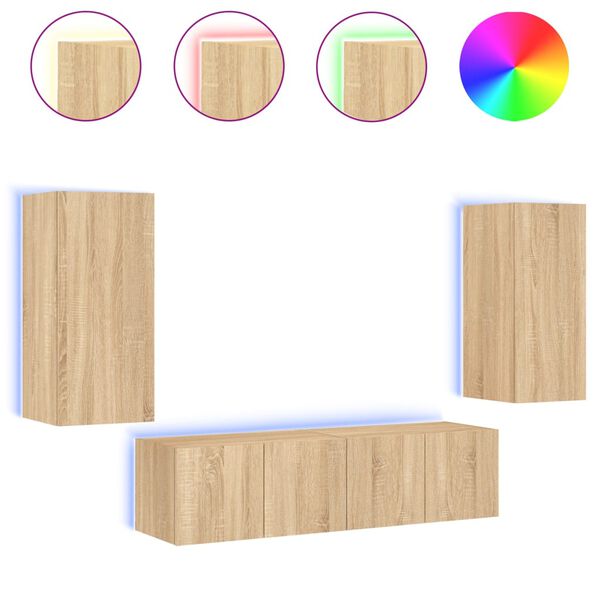 vidaXL 4 Piece TV Wall Units with LED Sonoma Oak Engineered Wood