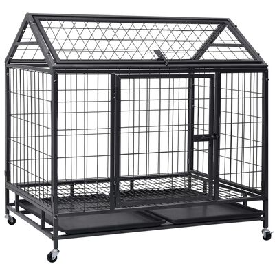 vidaXL Heavy Duty Dog Cage with Wheels Steel 98x73x99 cm