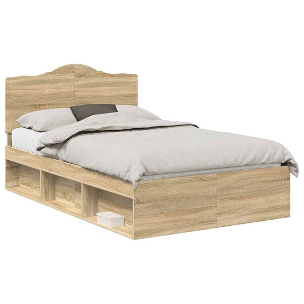 vidaXL Bed Frame with Headboard Sonoma 120 x 200 cm Solid Pine Wood