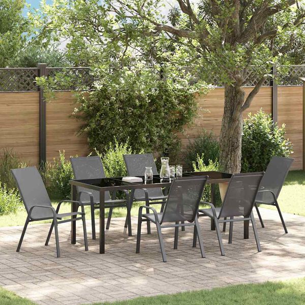 vidaXL Garden Dining Set 7 pcs Grey and Black Powder-coated Steel